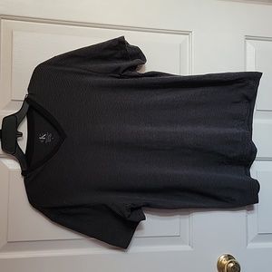 Mens Calvin Klein short sleeved shirt, black and gray striped, Large.
